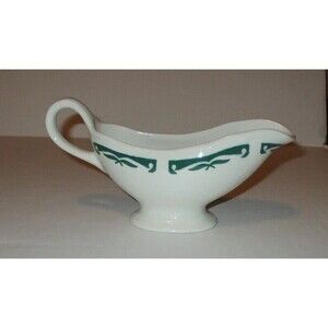 Homer Laughlin Best China Gravy Boat Made in USA Sauce Dish Green and White